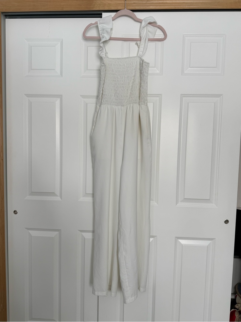 Women’s Cream Smocked-Strap Jumpsuit